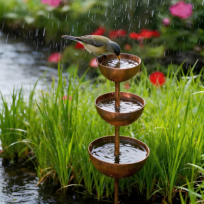 Birdshire™ – Rustic Three-Tier Bird Bath & Feeding Station