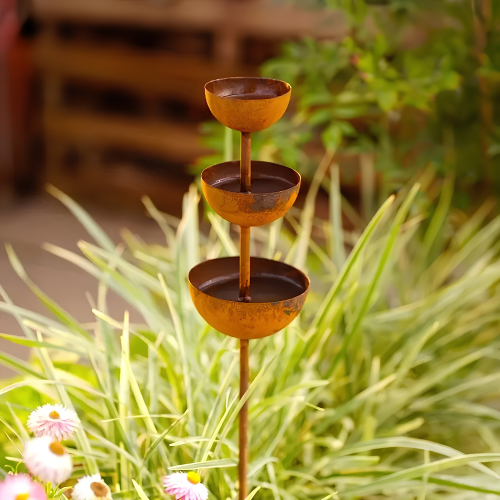 Birdshire™ – Rustic Three-Tier Bird Bath & Feeding Station