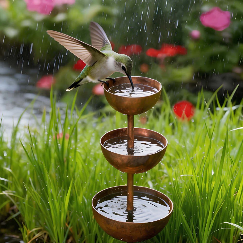 Birdshire™ – Rustic Three-Tier Bird Bath & Feeding Station
