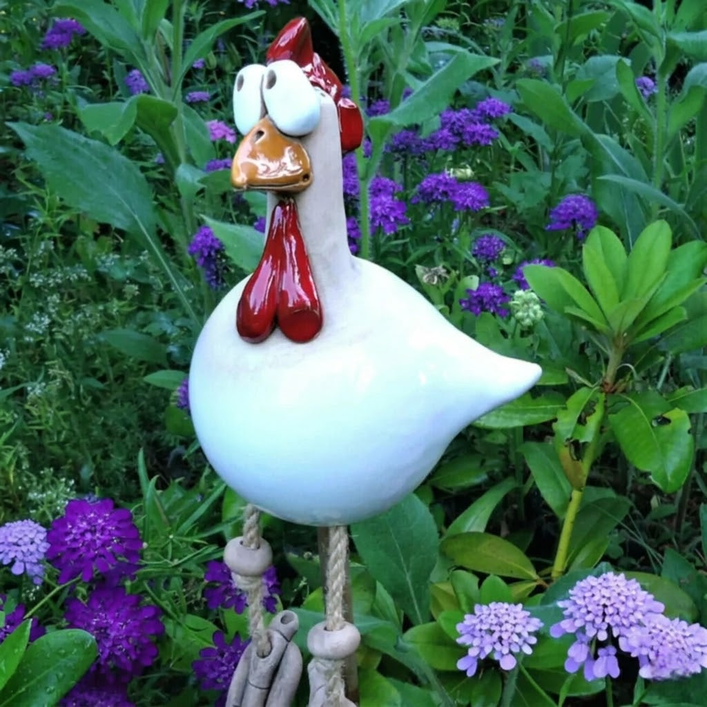YardHen™ – Decorative Ceramic Garden Hen with Dangling Legs